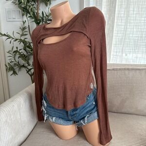 Free people movement second wind orange ribbed top